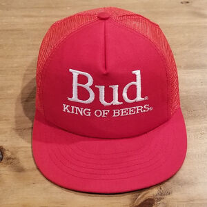 Vintage Budweiser King Of Beers Hat Snapback Red Bud 80s 90s Trucker Mesh Back